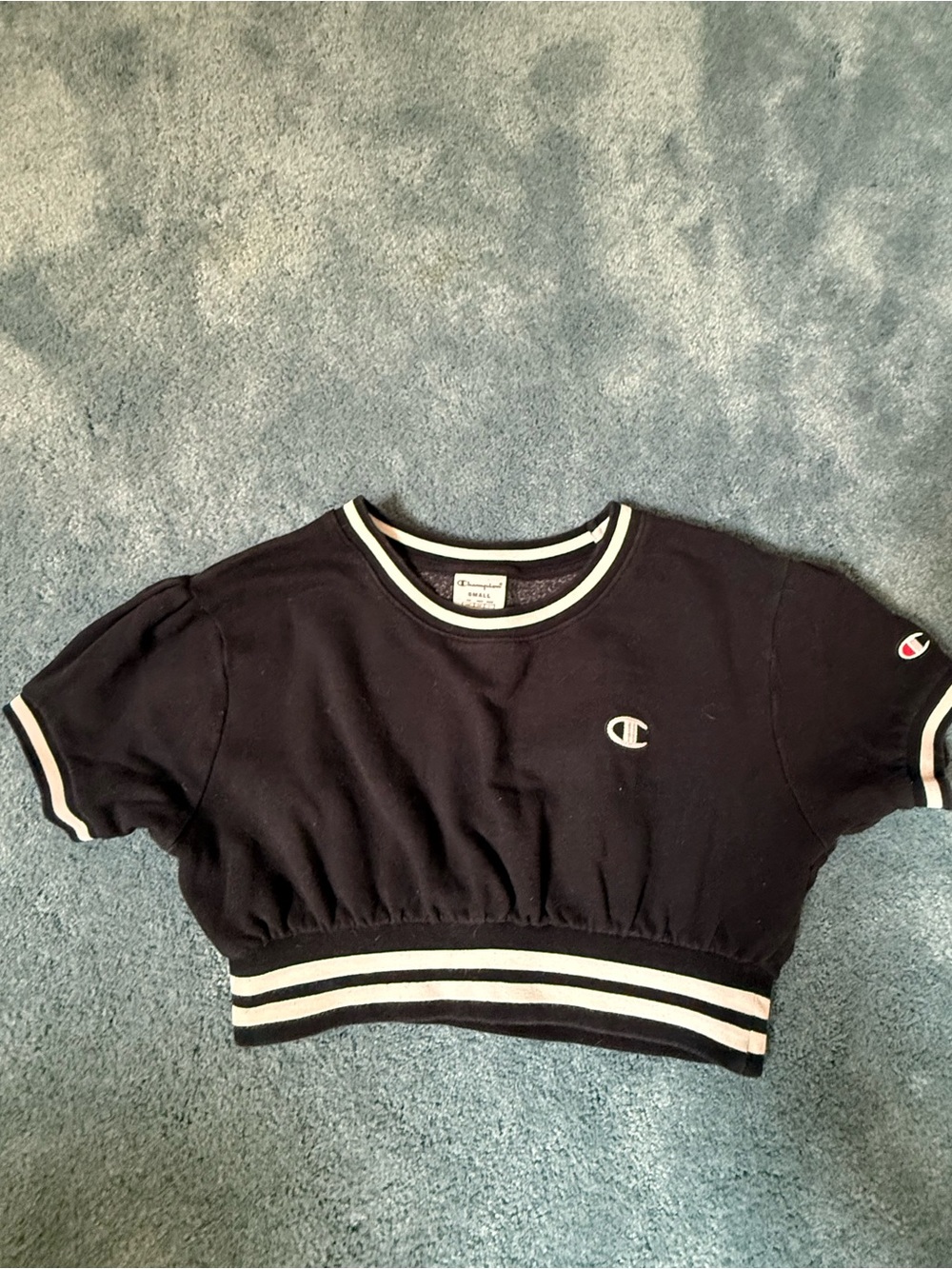 Champion Black Cropped Ringer Tee with White Trim - Picture 2 of 3